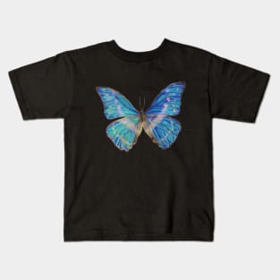 Blue Butterfly Drawing -Morpho in Pencil Realistic Kids T-Shirt